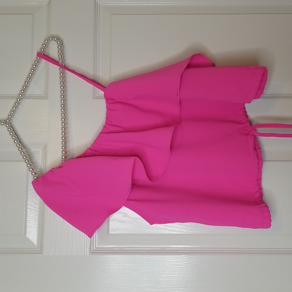 Ruffled One Shoulder Top Hot Pink - Picture 2 of 12